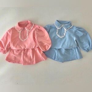 New Fall cute baby girl pink setup! Sweatshirt + elastic band shorts